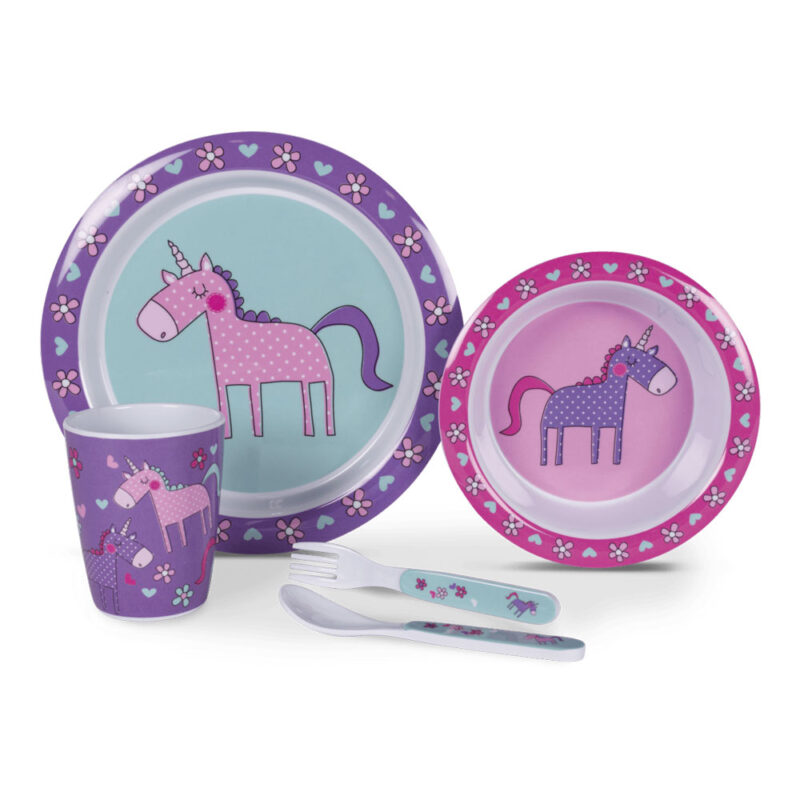 Børnespisesæt med 4 dele - Unicorns til camping